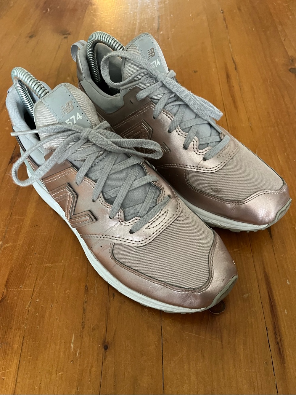 New Balance WS 574 Rose Metallic Pink Leather Mesh Girlie Whimsical Sneaker